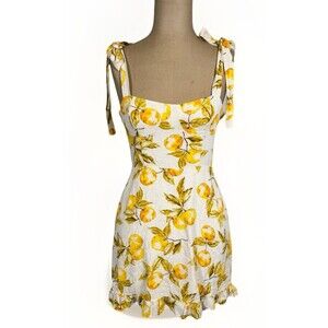 Urban Outfitters Jolene Linen Tie-Shoulder Boho Lemoncello Mini Dress Women’s S